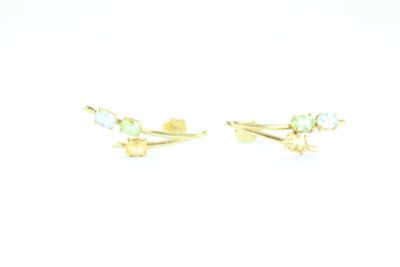 paire de boucles d'oreilles plaquées or, ornées d'oplite et de pierres d'oplite