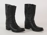 black leather cowboy boots with zippers on the side and heel
