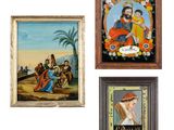three framed pictures of jesus and other religious paintings on a wall