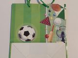 a bag with a soccer ball and other items on it