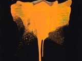 an image of a painting of a yellow flower on a black background
