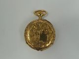 an image of a gold pocket watch on a white surface