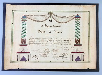 an old document with a picture of a building on it