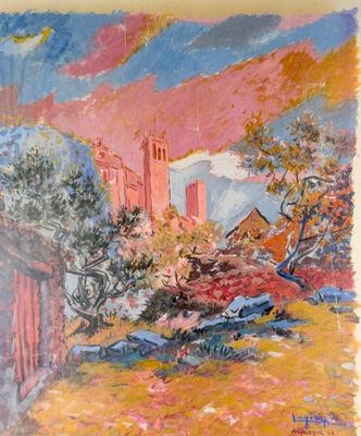 an image of a painting of a castle in the distance