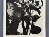une image représentant un dessin en noir et blanc d'une personne tenant un couteau