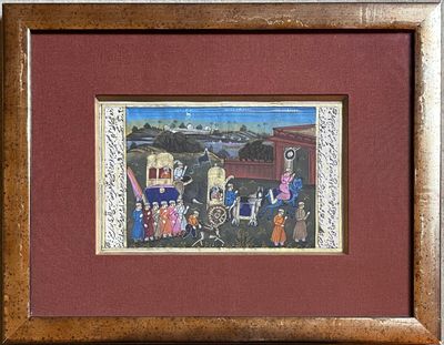 framed picture of a painting of a group of people in front of a train
