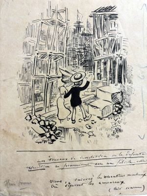 dessin humoristique représentant un homme coiffé d'un chapeau de paille et tenant une batte de baseball