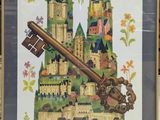 tableau représentant un château sur lequel figurent une clé et une serrure