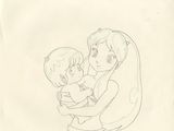 dessin de bande dessinée représentant une femme tenant un enfant dans ses bras