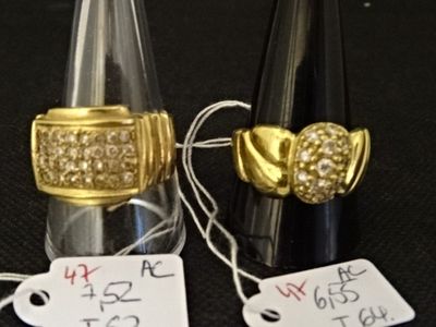 Deux bagues en or 750‰ et pierres blanches. - Photo 1