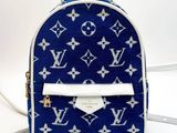 a blue and white louis vu backpack with a white handle