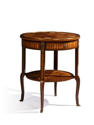 an image of a wooden table with a shelf on top of it