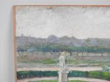 a painting of a statue in the middle of a park
