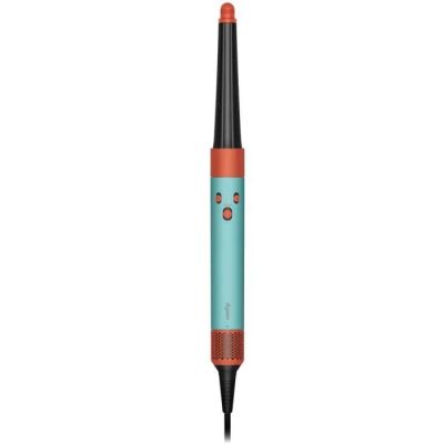 un gros plan d'un stylo bleu et orange sur fond blanc