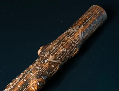 Canne en bois naturel, le fut brut, avec ses excroissances, …