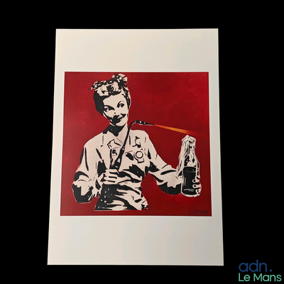 a painting of a man holding a can of soda