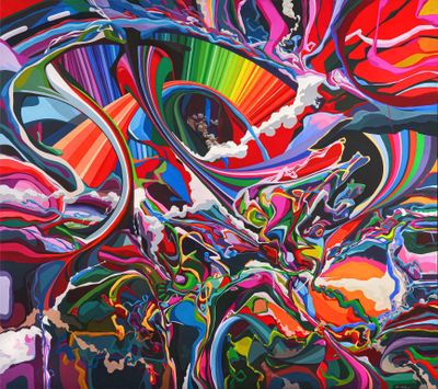 painting of a colorful abstract painting of a person in a room