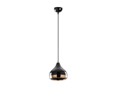 a black and gold pendant light hanging from the ceiling
