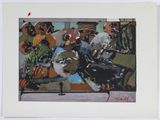 a picture of a painting of a man on a motorcycle