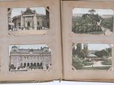 un livre contenant des images d'un bâtiment et de personnes à l'intérieur