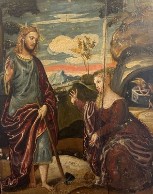 une image d'une peinture de jésus et d'une femme avec un bâton