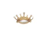 a close up of a gold crown brooch with pearls