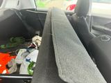 the back of a car with a seat belt in the back of it