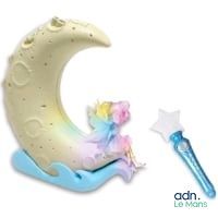 a little girl that is sitting on the moon with a toothbrush