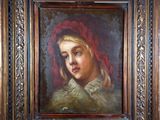 un tableau représentant une jeune fille portant un chapeau rouge