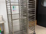 an image of a commercial kitchen with a rack of trays