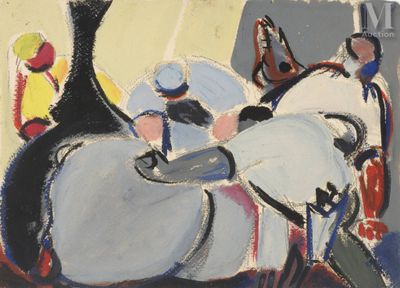 une peinture représentant un homme à cheval dans une calèche
