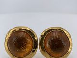 an image of a pair of gold toned earrings with a tiger ' s eye