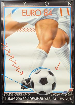 a poster of a soccer player kicking a soccer ball