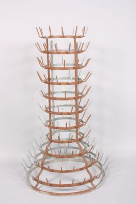 an image of a wine rack made of wood and glass