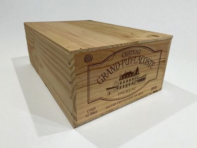 a wooden box that has a label on it