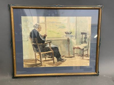 DRIANS A la fenêtre Aquarelle, signée en bas à droite - Photo 1