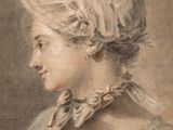 portrait of a woman in profile with her head turned to the left