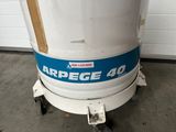 a large white machine with a blue stripe on it