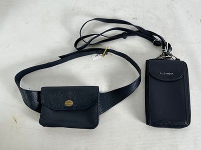 black leather cell phone case and wallet on a white table