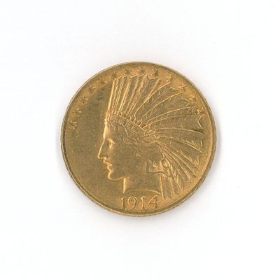 une pièce d'or sur laquelle est représentée une tête d'Indien
