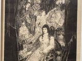 un dessin en noir et blanc d'un groupe de personnes dans une pièce
