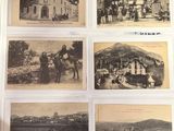 several old black and white photographs of people in a village