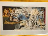 tableau encadré représentant une scène de désert avec des personnages et des animaux