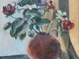 a painting of a vase with flowers in it on a table