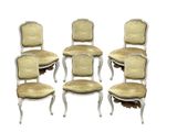 set of six antique french style dining chairs with gold velvet upholstered seats