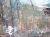 a painting of a fire hydrant in the middle of a forest