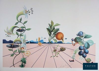 une photo d'un tableau représentant des fruits et des plantes accroché au mur