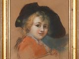 an image of a painting of a young girl wearing a hat