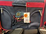 a close up of a backpack with a tag on it
