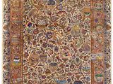 tapis persan ancien à motif floral sur fond beige